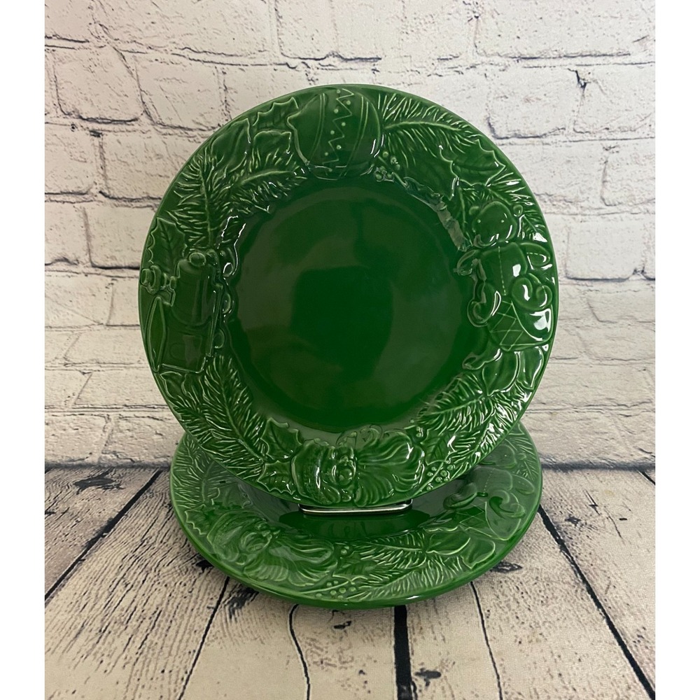 Vietri Majolica Green 8 1/2" Christmas Wreath Salad Plate Made Italy Set Of 2